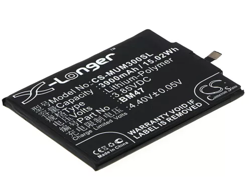 Xiaomi BM47 helyettesítő mobiltelefon akkumulátor (Li-Polymer, 3.85V, 3900mAh / 15.02Wh) - Utángyártott