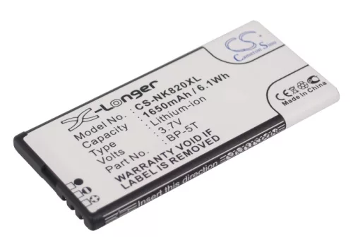 Nokia BP-5T helyettesítő mobiltelefon akkumulátor (Li-ion, 3.7V, 1650mAh / 6.11Wh) - Utángyártott