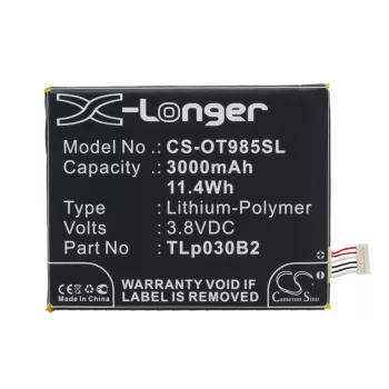   Alcatel TLP030J1 helyettesítő mobiltelefon akkumulátor (Li-Polymer, 3.8V, 3000mAh / 11.4Wh) - Utángyártott