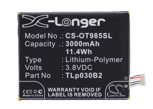 Alcatel TLP030J1 helyettesítő mobiltelefon akkumulátor (Li-Polymer, 3.8V, 3000mAh / 11.4Wh) - Utángyártott