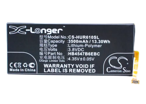 Huawei HB4547B6EBC helyettesítő mobiltelefon akkumulátor (Li-Polymer, 3.8V, 3500mAh / 13.3Wh) - Utángyártott
