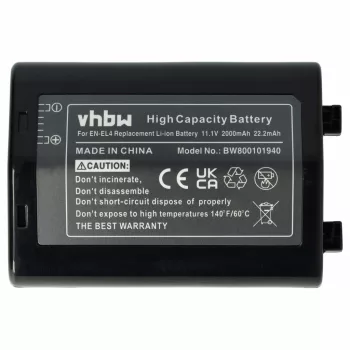   Nikon EN-EL4a helyettesítő mobiltelefon akkumulátor (Li-Ion, 11.1V, 2000mAh / 22.2Wh) - Utángyártott