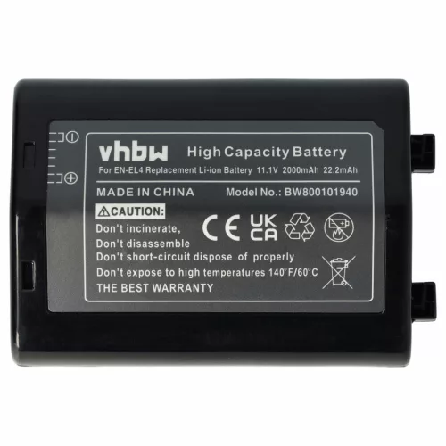 Nikon EN-EL4a helyettesítő mobiltelefon akkumulátor (Li-Ion, 11.1V, 2000mAh / 22.2Wh) - Utángyártott