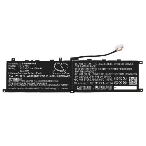 MSI BTY-M57 helyettesítő laptop akkumulátor (Li-Polymer, 15.2V, 4100mAh / 62.32Wh) - Utángyártott