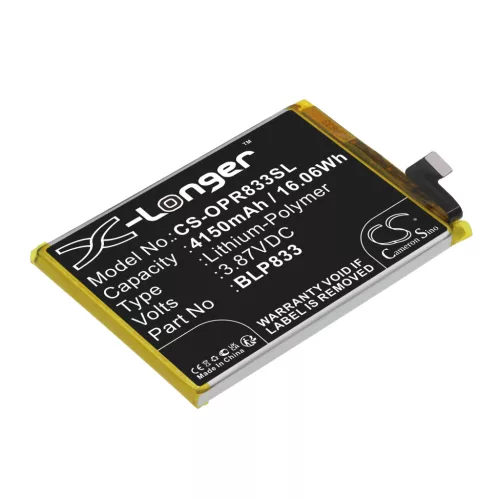 OPPO BLP833 helyettesítő mobiltelefon akkumulátor (Li-Polymer, 3.87V, 4150mAh / 16.06Wh) - Utángyártott