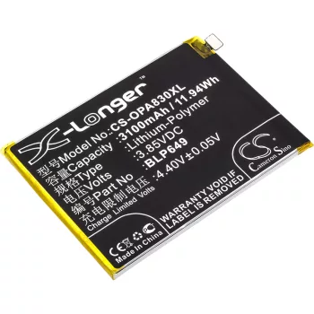   OPPO BLP649 helyettesítő mobiltelefon akkumulátor (Li-Polymer, 3.85V, 3100mAh / 11.94Wh) - Utángyártott