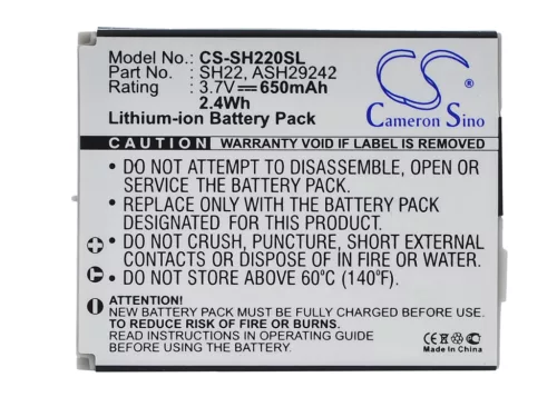 Sharp ASH29242, SH22 helyettesítő mobiltelefon akkumulátor (Li-ion, 3.7V, 650mAh) - Utángyártott