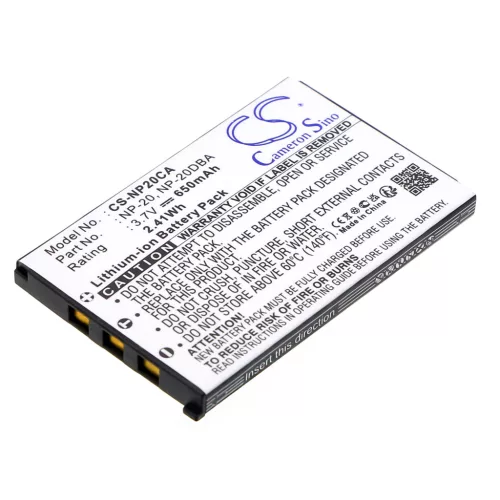 Casio NP-20, NP-20DBA helyettesítő akkumulátor (Li-ion, 3.7V, 650mAh / 2.41Wh) - Utángyártott