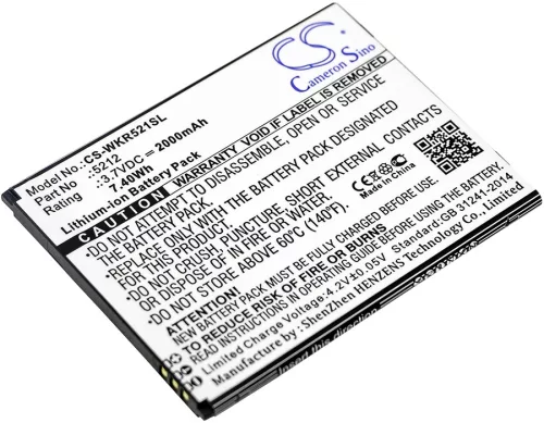 Wiko 5212 helyettesítő mobiltelefon akkumulátor (Li-ion, 3.7V, 2000mAh / 7.40Wh) - Utángyártott
