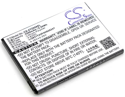 ZTE Li3831T43P4H826247 helyettesítő mobiltelefon akkumulátor (Li-Polymer, 3.8V, 2500mAh / 9.50Wh) - Utángyártott