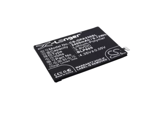 OPPO BLP605 helyettesítő mobiltelefon akkumulátor (Li-Polymer, 3.8V, 2400mAh / 9.12Wh) - Utángyártott