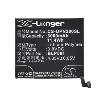   OPPO BLP581 helyettesítő mobiltelefon akkumulátor (Li-Polymer, 3.8V, 3000mAh / 11.40Wh) - Utángyártott