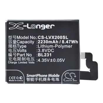   Lenovo BL231 helyettesítő mobiltelefon akkumulátor (Li-Polymer, 3.8V, 2230mAh / 8.47Wh) - Utángyártott