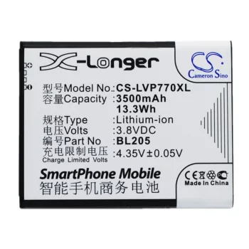   Lenovo BL205 helyettesítő mobiltelefon akkumulátor (Li-ion, 3.8V, 3500mAh / 13.3Wh) - Utángyártott