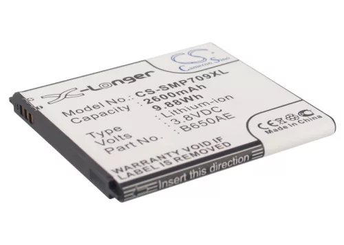 Samsung B650AE helyettesítő mobiltelefon akkumulátor (Li-ion, 3.8V, 2600mAh / 9.88Wh) - Utángyártott
