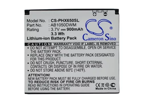 Philips AB1050DWM helyettesítő mobiltelefon akkumulátor (Li-ion, 3.7V, 900mAh) - Utángyártott