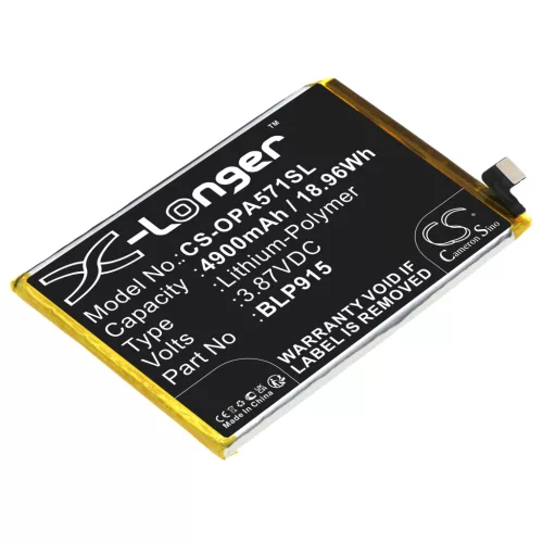 OPPO BLP915 helyettesítő mobiltelefon akkumulátor (Li-Polymer, 3.87V, 4900mAh / 18.96Wh) - Utángyártott