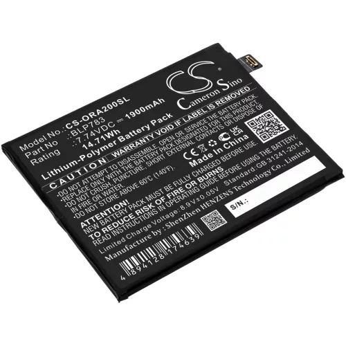 OPPO BLP783 helyettesítő mobiltelefon akkumulátor (Li-Polymer, 7.74V, 1900mAh / 14.71Wh) - Utángyártott