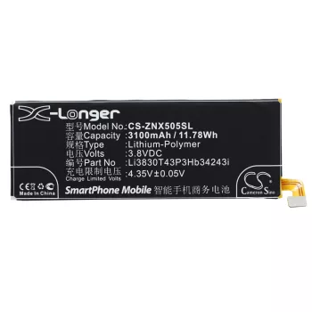   ZTE Li3830T43P3hB34243i helyettesítő mobiltelefon akkumulátor (Li-Polymer, 3.8V, 3100mAh / 11.78Wh) - Utángyártott