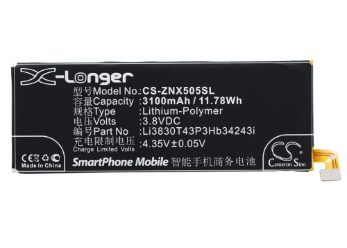 ZTE Li3830T43P3hB34243i helyettesítő mobiltelefon akkumulátor (Li-Polymer, 3.8V, 3100mAh / 11.78Wh) - Utángyártott