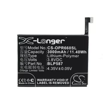   OPPO BLP585 helyettesítő mobiltelefon akkumulátor (Li-Polymer, 3.8V, 3000mAh / 11.40Wh) - Utángyártott