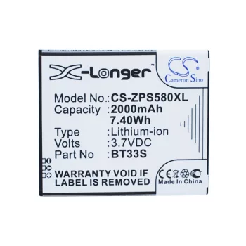   ZOPO BT33S helyettesítő mobiltelefon akkumulátor (Li-ion, 3.7V, 2000mAh / 7.40Wh) - Utángyártott