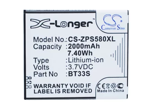 ZOPO BT33S helyettesítő mobiltelefon akkumulátor (Li-ion, 3.7V, 2000mAh / 7.40Wh) - Utángyártott