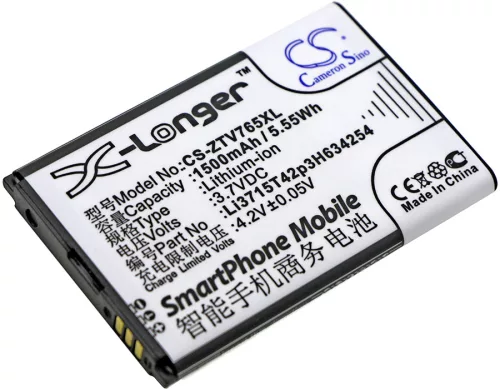 ZTE Li3715T42p3H634254 helyettesítő mobiltelefon akkumulátor (Li-ion, 3.7V, 1500mAh / 5.55Wh) - Utángyártott