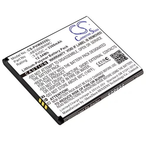Philips AB3300BWMC helyettesítő mobiltelefon akkumulátor (Li-Polymer, 3.8V, 3300mAh / 12.54Wh) - Utángyártott
