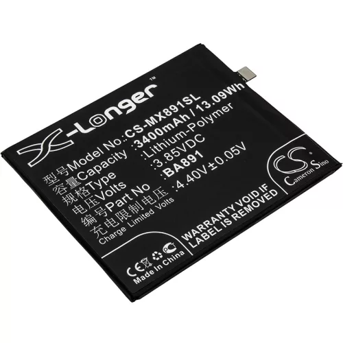 Meizu BA891 helyettesítő mobiltelefon akkumulátor (Li-Polymer, 3.85V, 3400mAh / 13.09Wh) - Utángyártott