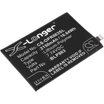   OPPO BLP863 helyettesítő mobiltelefon akkumulátor (Li-Polymer, 7.74V, 2150mAh / 16.64Wh) - Utángyártott