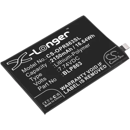 OPPO BLP863 helyettesítő mobiltelefon akkumulátor (Li-Polymer, 7.74V, 2150mAh / 16.64Wh) - Utángyártott
