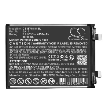   VIVO BA18 helyettesítő mobiltelefon akkumulátor (Li-Polymer, 3.91V, 4850mAh / 18.96Wh) - Utángyártott