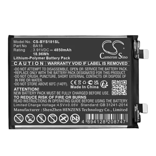 VIVO BA18 helyettesítő mobiltelefon akkumulátor (Li-Polymer, 3.91V, 4850mAh / 18.96Wh) - Utángyártott