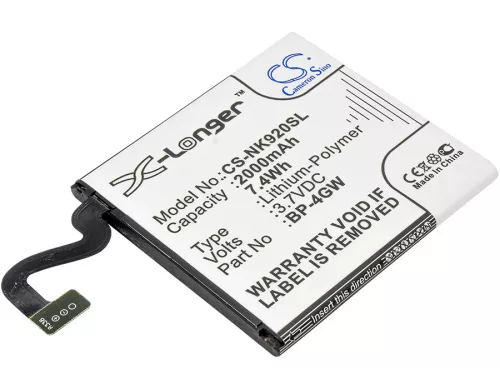 Nokia BP-4GW helyettesítő mobiltelefon akkumulátor (Li-Polymer, 3.7V, 2000mAh / 7.40Wh) - Utángyártott