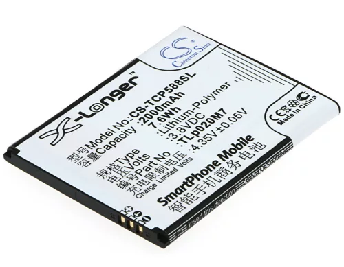 TCL TLp020M7 helyettesítő mobiltelefon akkumulátor (Li-Polymer, 3.8V, 2000mAh / 7.60Wh) - Utángyártott