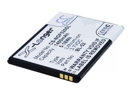 NGM BL-52 helyettesítő mobiltelefon akkumulátor (Li-ion, 3.7V, 1400mAh / 5.18Wh) - Utángyártott