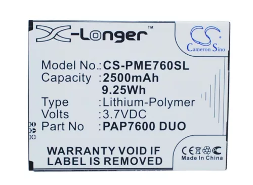 Prestigio PAP7600 DUO helyettesítő mobiltelefon akkumulátor (Li-Polymer, 3.7V, 2500mAh / 9.25Wh) - Utángyártott