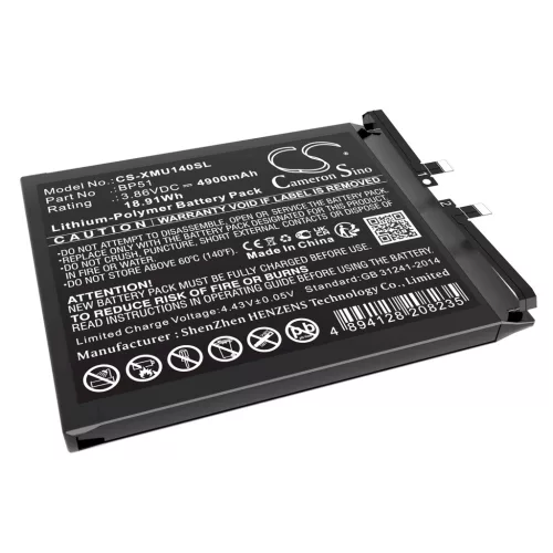 Xiaomi BP51 helyettesítő mobiltelefon akkumulátor (Li-Polymer, 3.86V, 4900mAh / 18.91Wh) - Utángyártott