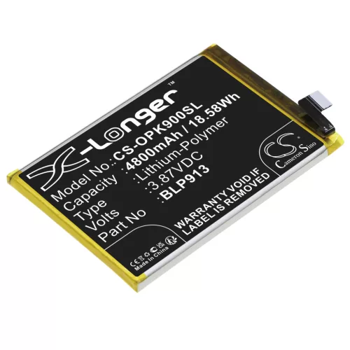 OPPO BLP913 helyettesítő mobiltelefon akkumulátor (Li-Polymer, 3.87V, 4800mAh / 18.58Wh) - Utángyártott