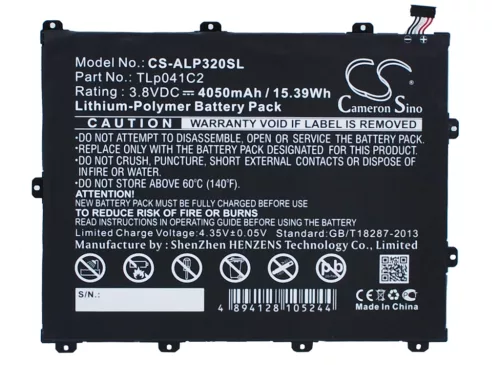 Alcatel One Touch OT-9020A készülékhez tablet akkumulátor (3.8V, 4050mAh / 15.39Wh) - Utángyártott