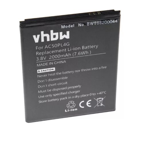 Archos 50 Platinum 4G készülékhez mobiltelefon akkumulátor (3.8V, 2000mAh / 7.6Wh, Lithium-Ion) - Utángyártott