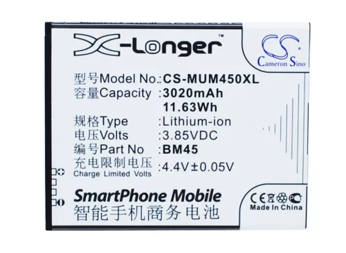 Xiaomi Note 2 készülékhez mobiltelefon akkumulátor (3.85V, 3020mAh / 11.63Wh, Lithium-Ion) - Utángyártott