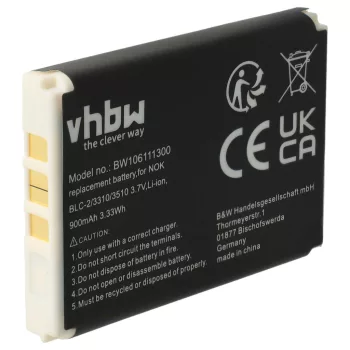   Nokia 1221 készülékhez mobiltelefon akkumulátor (3.7V, 900mAh / 3.33Wh, Lithium-Ion) - Utángyártott