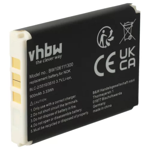 Nokia 1221 készülékhez mobiltelefon akkumulátor (3.7V, 900mAh / 3.33Wh, Lithium-Ion) - Utángyártott