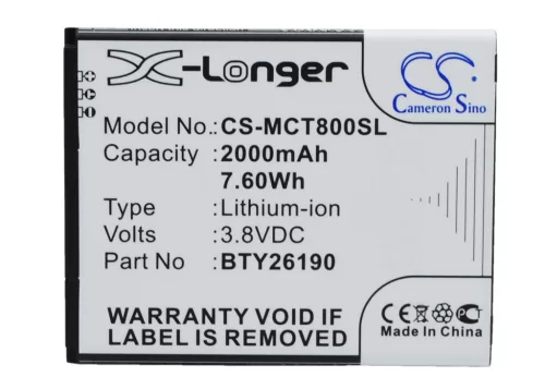 Elson Mobistel Cynus T8 készülékhez mobiltelefon akkumulátor (3.8V, 2000mAh / 7.6Wh, Lithium-Ion) - Utángyártott