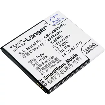   Lenovo BL198 helyettesítő mobiltelefon akkumulátor (Li-ion, 3.7V, 7.40Wh / 2000mAh) - Utángyártott