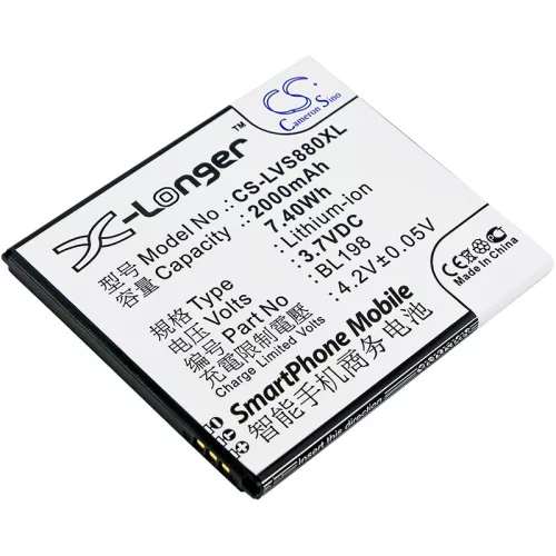 Lenovo BL198 helyettesítő mobiltelefon akkumulátor (Li-ion, 3.7V, 7.40Wh / 2000mAh) - Utángyártott