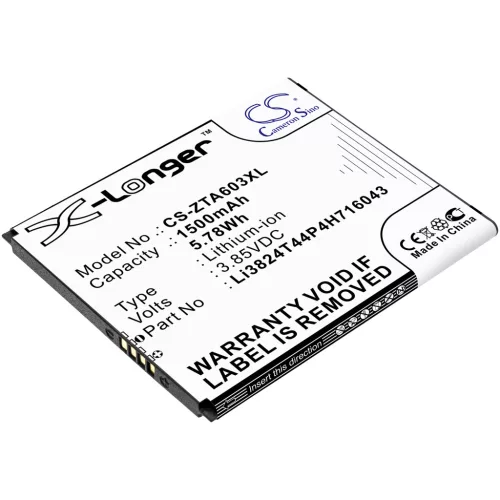 ZTE Li3824T44P4H716043 helyettesítő mobiltelefon akkumulátor (Li-ion, 3.85V, 5.78Wh / 1500mAh) - Utángyártott