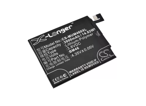 Xiaomi BM46 helyettesítő mobiltelefon akkumulátor (Li-Polymer, 3.8V, 14.82Wh / 3900mAh) - Utángyártott